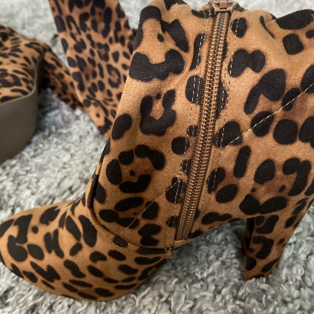 Leopard print over the knee boots